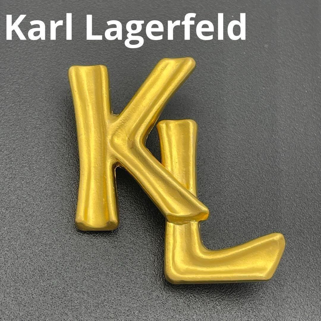 美品】カールラガーフェルド ロゴブローチ KL ゴールド メッキ ☆Q3