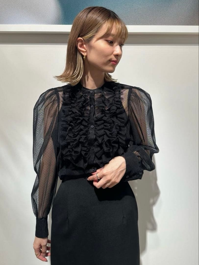 エストネーション♡ドットフリルチュールブラウス Aletta vita 爆買 トップス ブラウス フロッキードット フリル