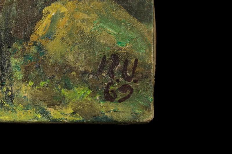 梅原龍三郎 油彩 肉筆『緑湖』サイン 裏サイン(印譜) F6号 額無 z29