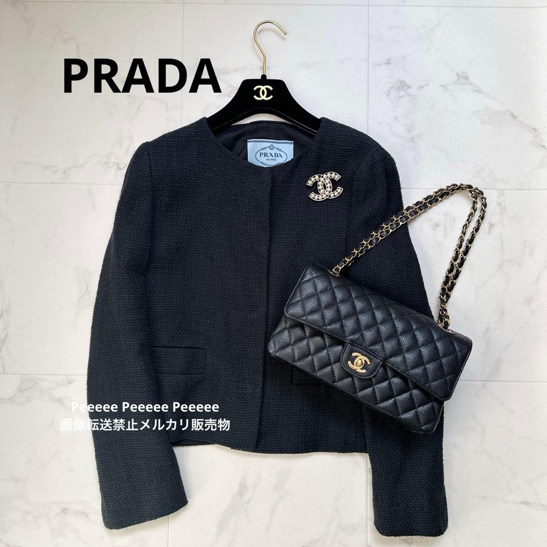 最終価格 PRADA プラダノーカラー ジャケット 40 セレモニー 黒 - メルカリ