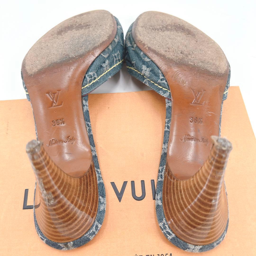 【鑑定済】ルイヴィトン モノグラム デニム サンダル ミュール 23.5cm