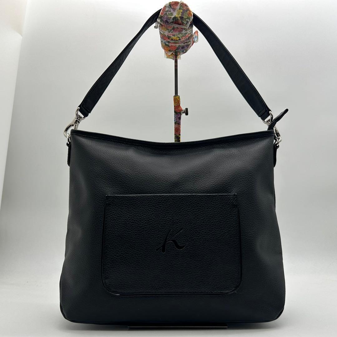 未使用級 キタムラ ショルダーバッグ 2way レザー 黒 Kロゴ 斜め掛け