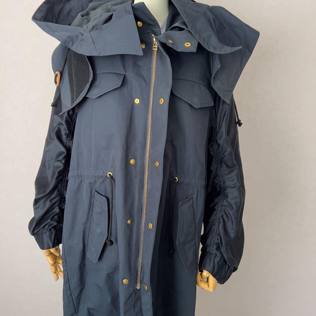 MUVEIL 花刺繍 モッズコート 金ボタン パンジー 蜂 ビジュー フード取