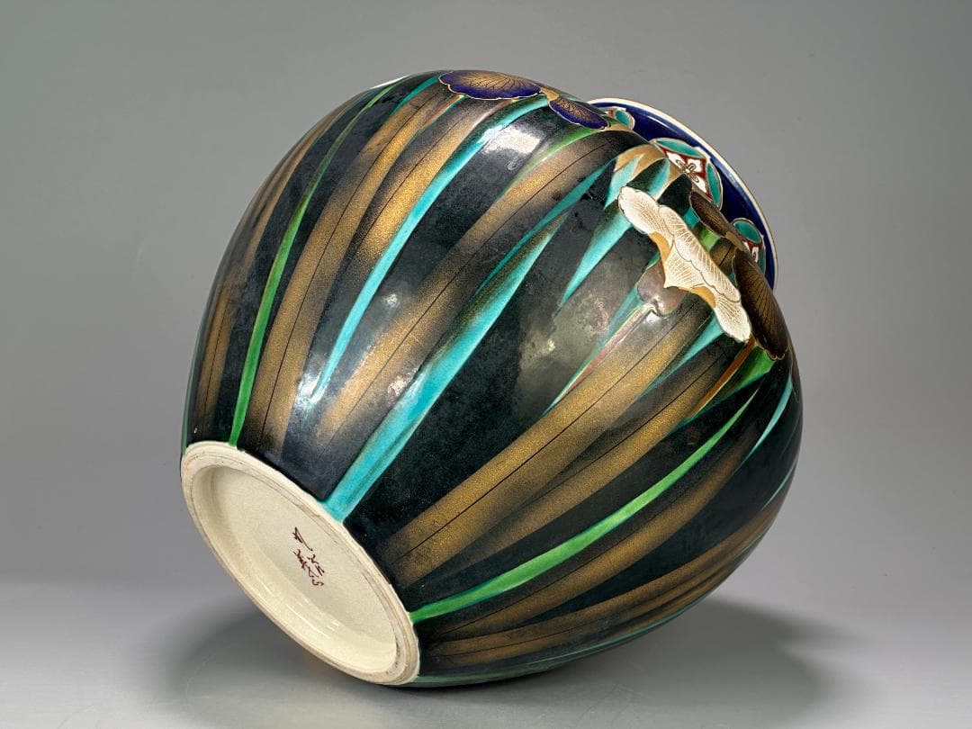 九谷焼 九谷焼名工 錦園窯 山上義正作 花瓶 陶器 共箱