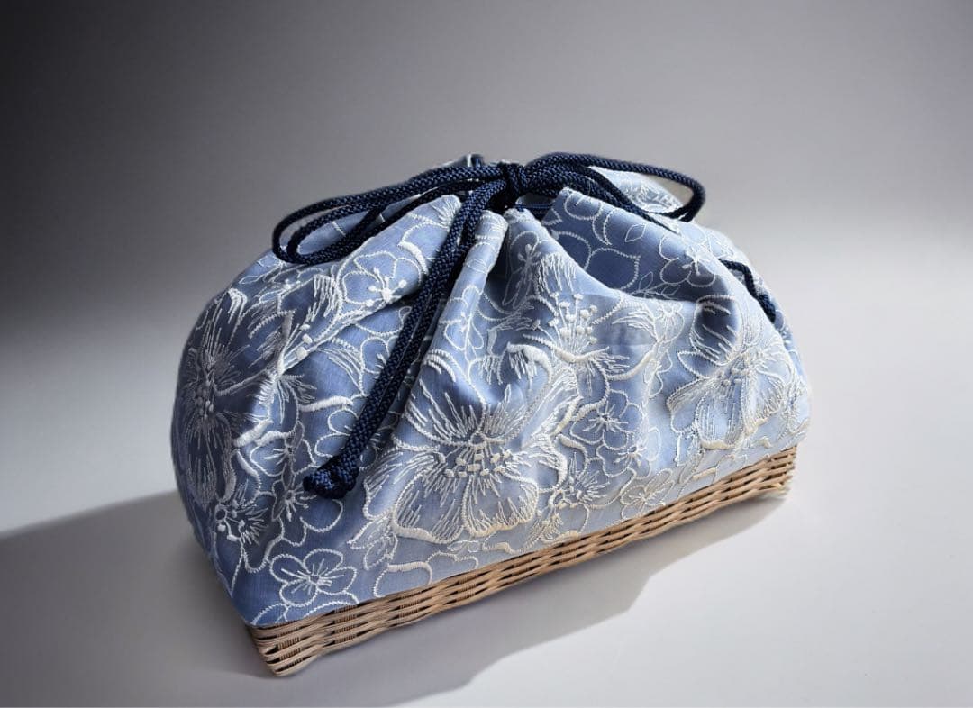 尺籠尺カゴ扇子籠 お座敷籠 巾着 着物生地 オーガンジー カゴ巾着 浴衣