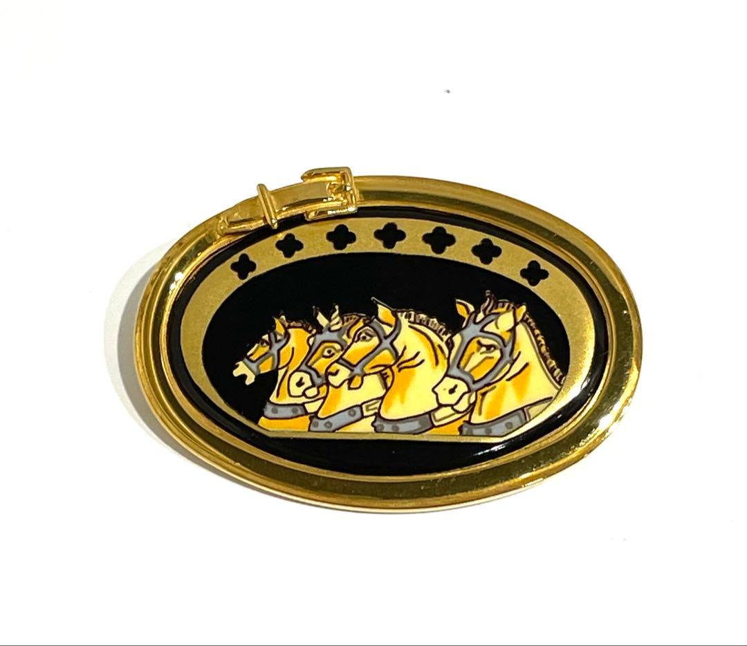 △HERMES エマイユ ピンブローチ 七宝焼き ゴールドカラー ブローチ エルメス HERMES エマイユ ホワイトXブラウンXゴールド GP 七宝焼き