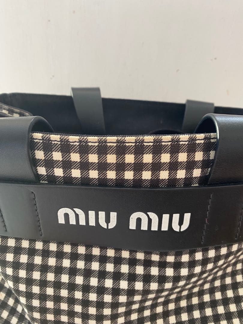 miumiu カナパ トートバッグ ギンガムチェック - メルカリ