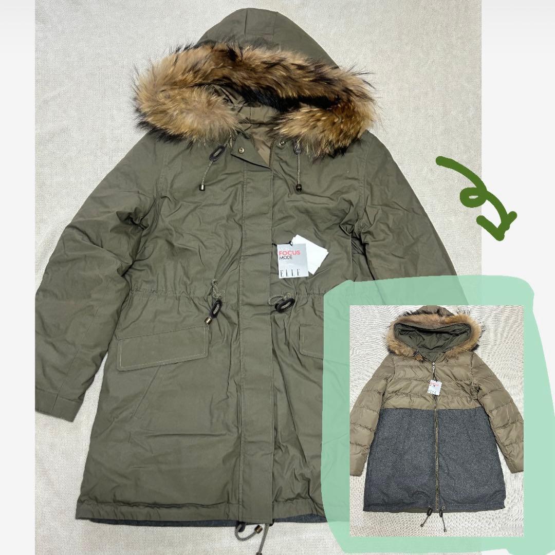 【新品】ELLE カーキ　モッズコート リバーシブル　size40 lelill レリル 4WAY バックタックモッズコート