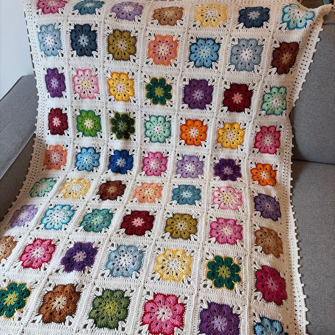 ハンドメイド アフリカンフラワー ブランケット モチーフ コットン