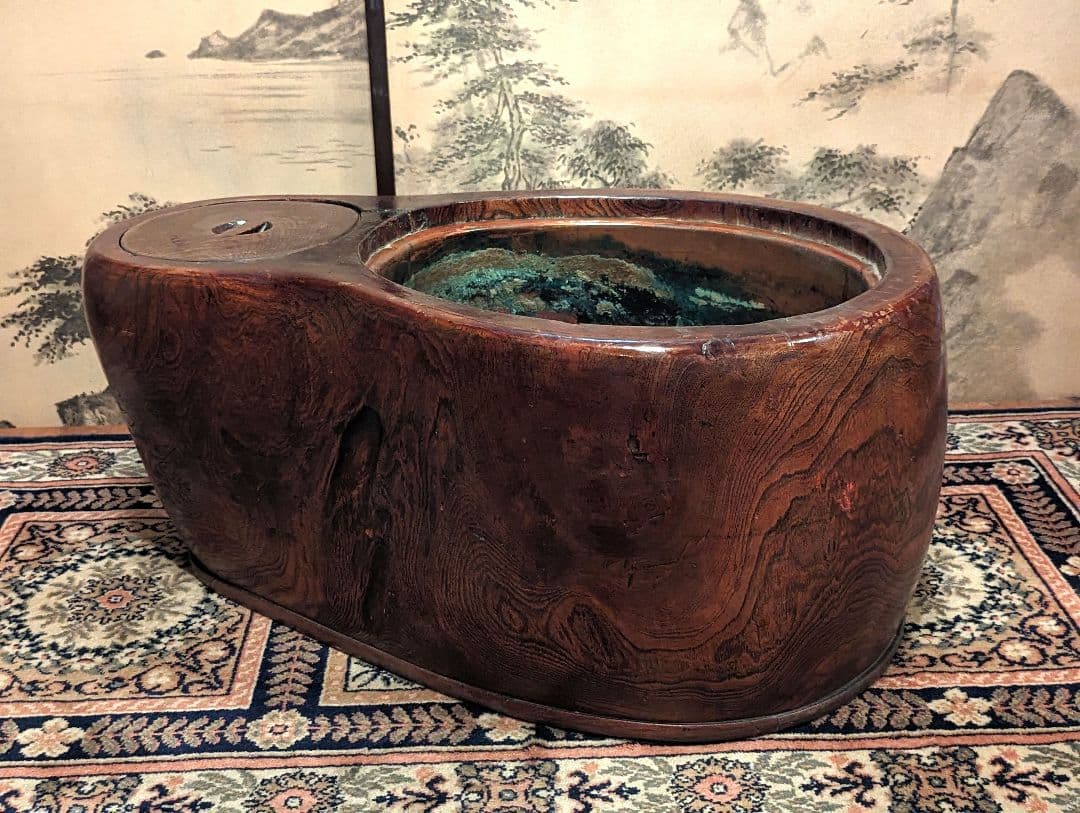 天然木切抜瓢箪形火鉢 瓢箪形五徳付き 民芸家具 時代家具 古民具