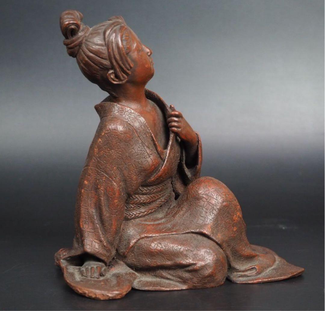 勝俣博送料無料 博物館級　江戸～明治　備前焼　女性像　在銘・木箱付★傑作★