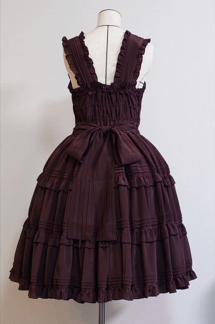 Metamorphose ピンタックティアードジャンパースカート ブラウン