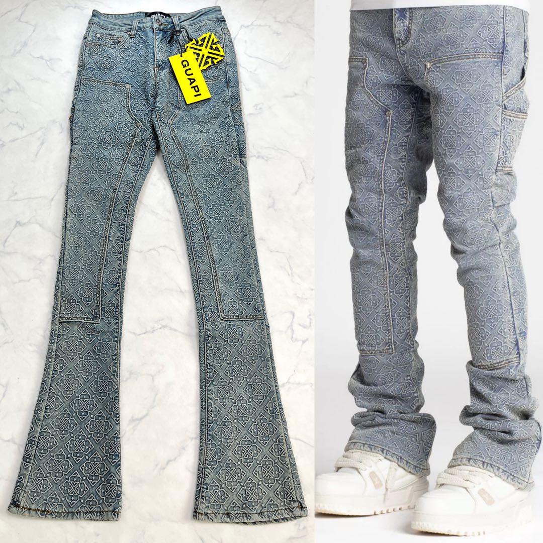 新品未使用 グアピ GUAPI 総モノグラムプレミアムスキニーフレアデニム