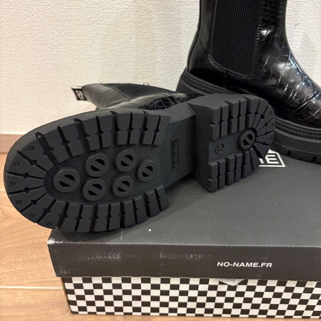 新品未使用・箱付き】NO NAME厚底サイドゴアブーツ 37 ブラック クロコ