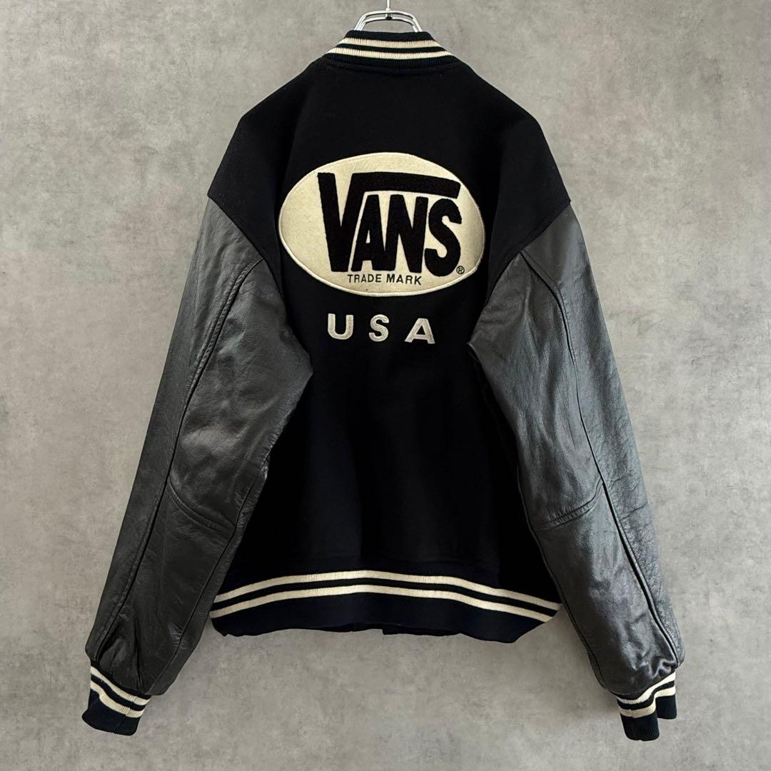 90s ヴィンテージ VANS レザースタジャン ブラック L - メルカリ