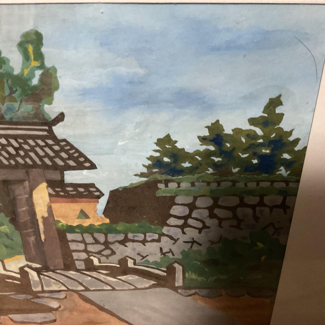 大貝彌太郎画伯の作品を下絵の作品 作者不明 五中校門図 水彩画