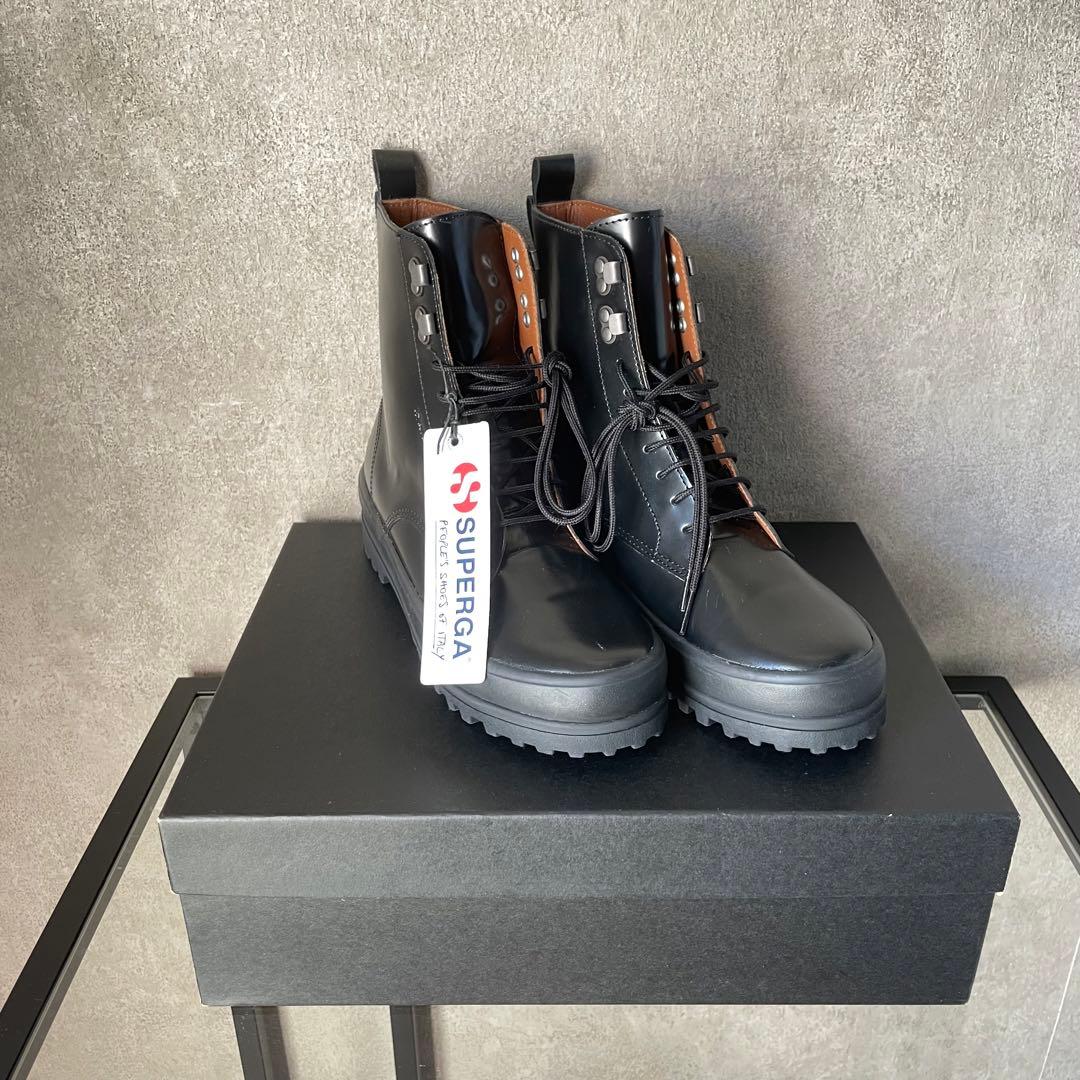 新品 SUPERGA アルピナ ボックスレザー ブーツ 3341 ブラック 黒