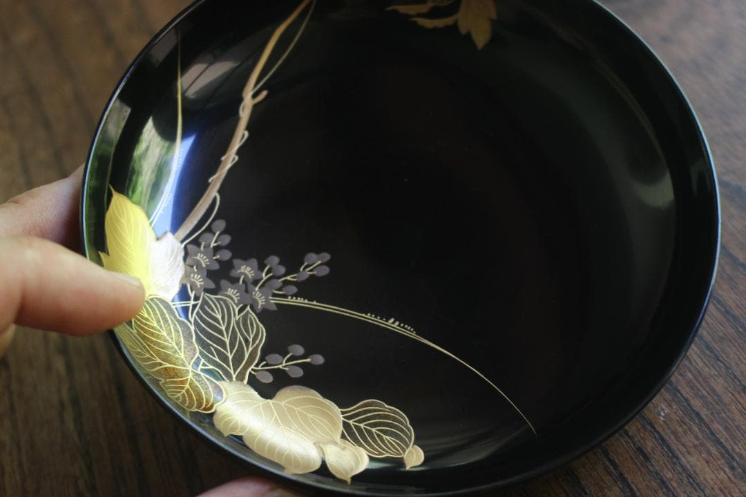 時代逸品！時代黒漆に極上草花蒔絵の映えるお椀7点（検輪島塗蒔絵椀