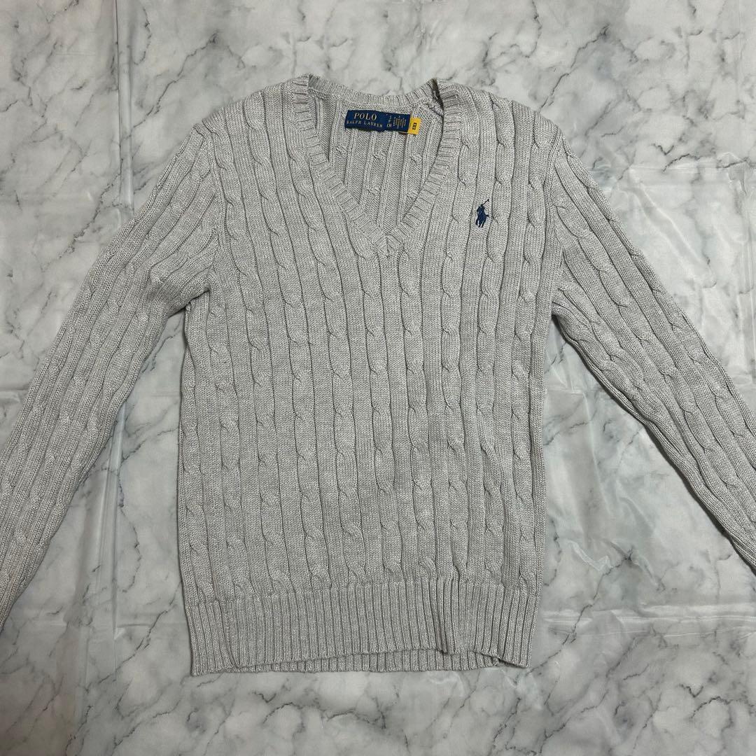 Polo Ralph Lauren グレー Vネック ケーブルニットセーター