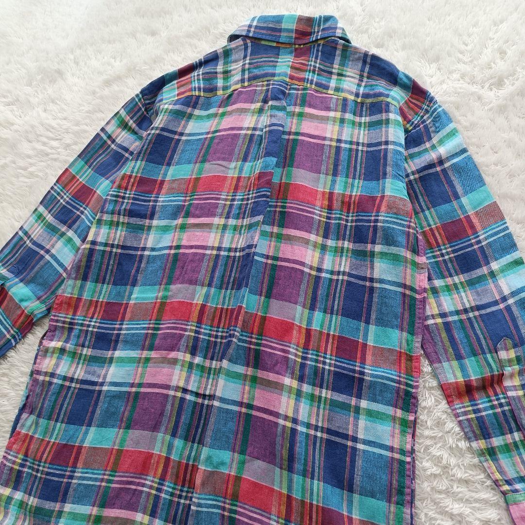 ポロラルフローレン シャツワンピース マドラスチェック柄 リネン100