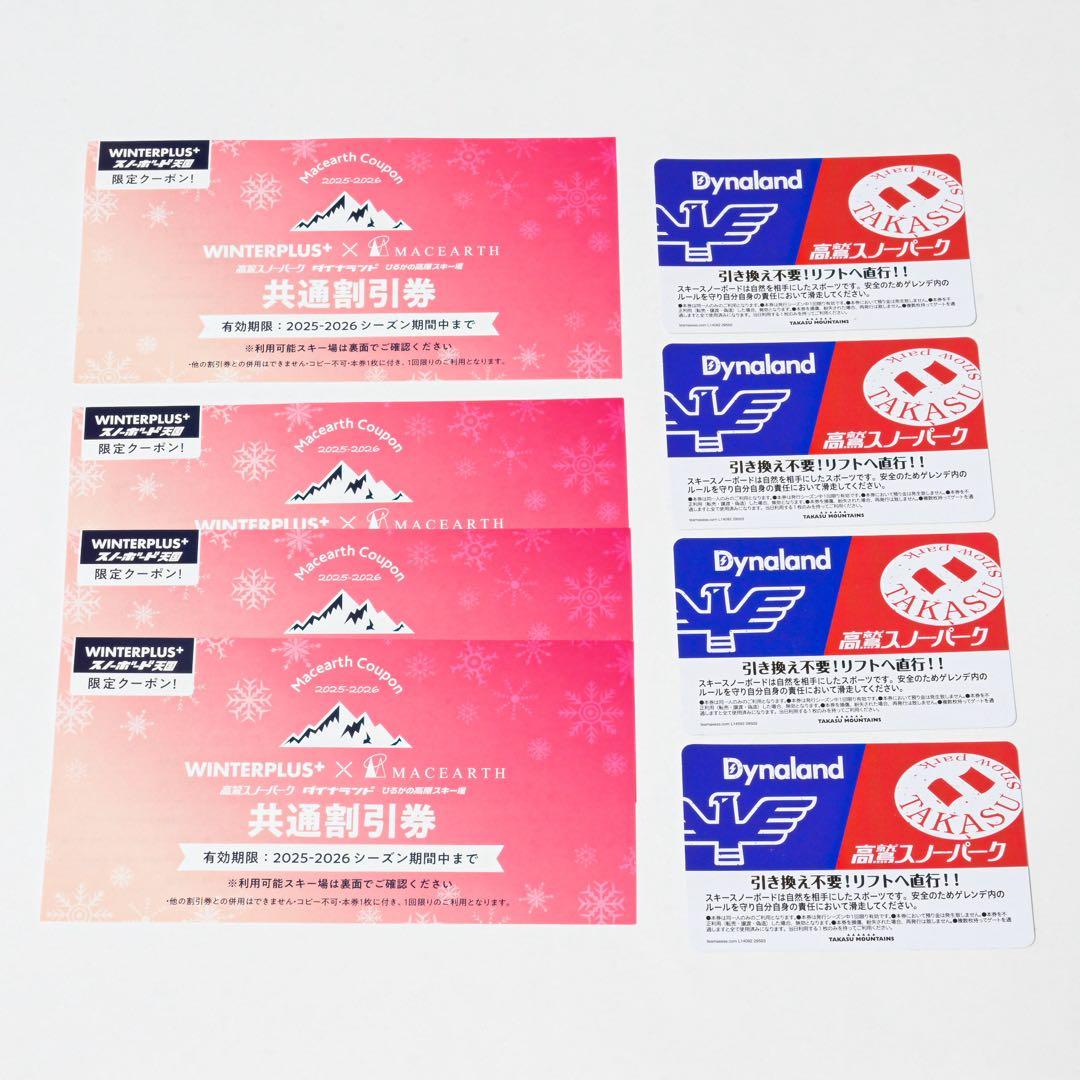 高鷲スノーパーク ダイナランド共通リフト券4枚セット(割引券付き