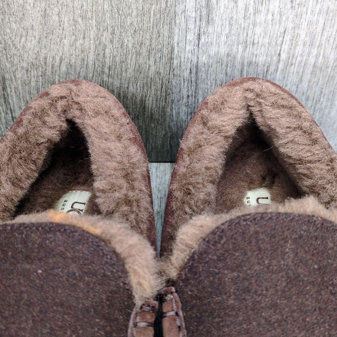 UGG 27.0cm モカシン ウール調 テキスタイル ブラウン Z004