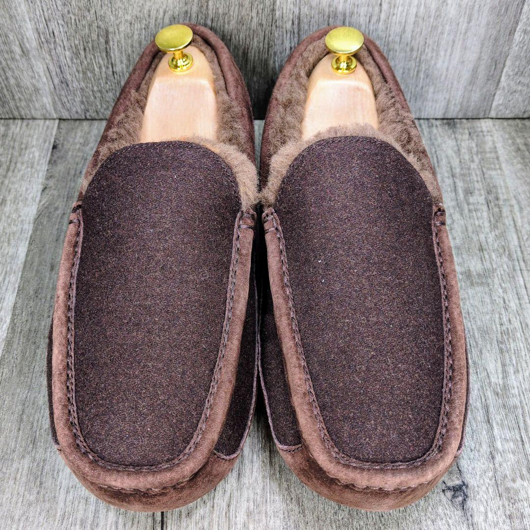 UGG 27.0cm モカシン ウール調 テキスタイル ブラウン Z004