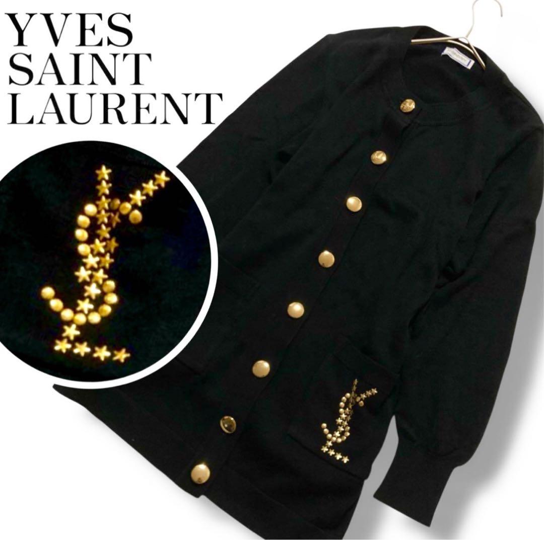 90s YSL イブサンローラン 黒 ゴールドボタン M カーディガン 中古・古着通販】Yves Saint Laurent (イヴサンローラン) 金ボタン