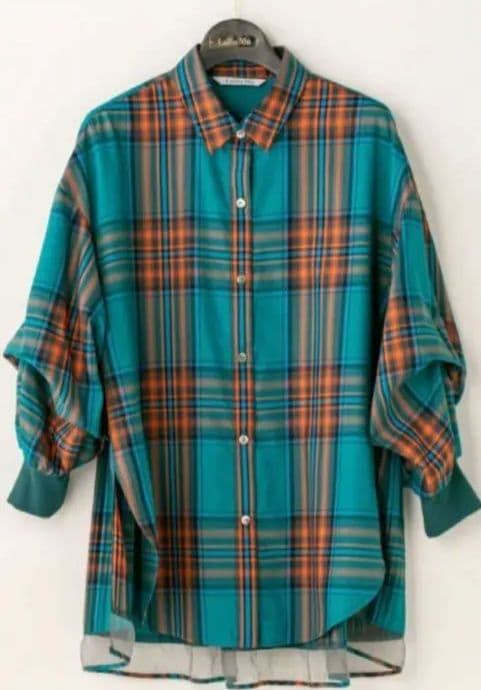 半額以下！Lallia Mu長袖シャツ ターコイズ・オレンジチェック新品タグ付き