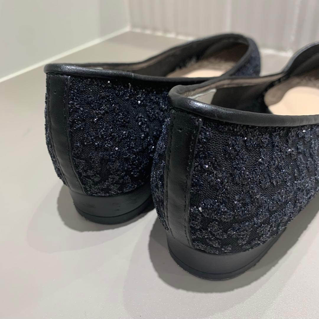 美品✨DIANA グリッター チュール パンプス ブラックラメ 24.5cm