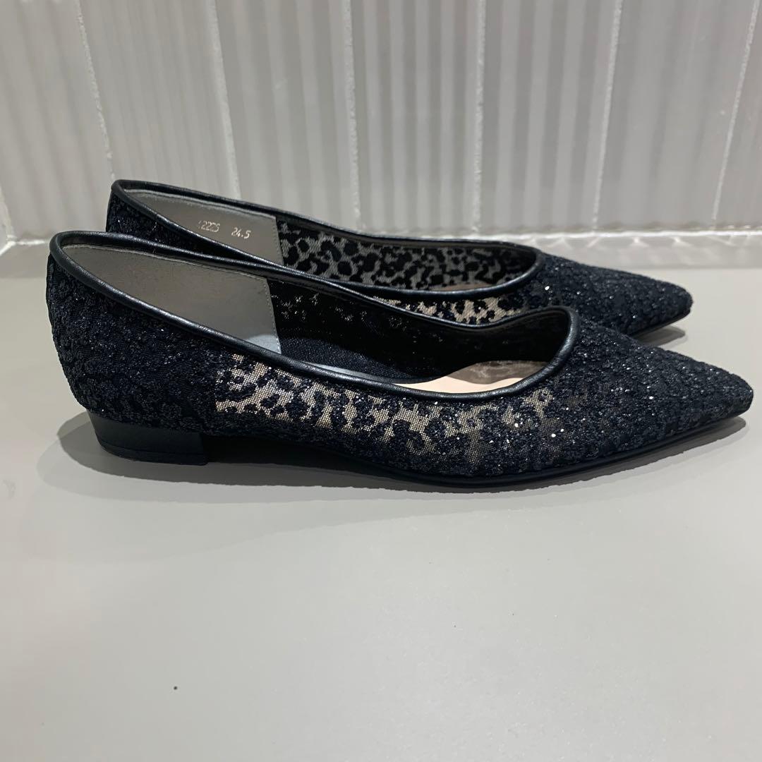 美品✨DIANA グリッター チュール パンプス ブラックラメ 24.5cm