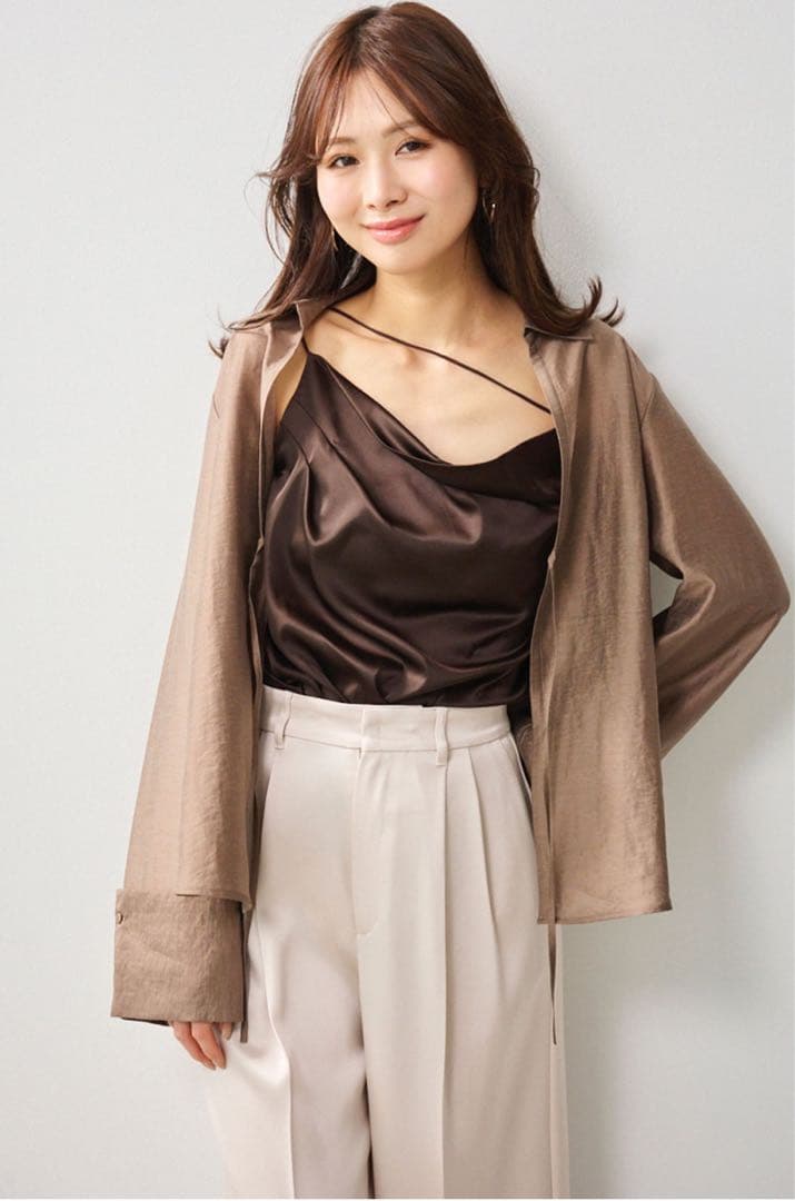 【早い者勝ち】 aimeine カップインドレープサテンキャミソール ブラウン 早い者勝ち】 aimeine カップインドレープサテンキャミソール ブラウン