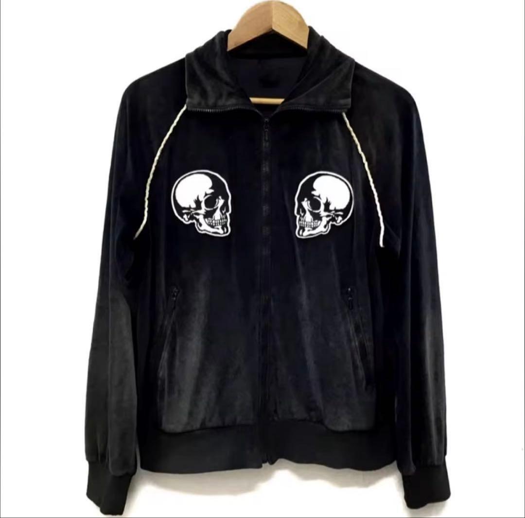 スカル ベロア ジップジャケット y2k グランジ ベロア素材 他サイズ展開】スカル ベロア ジップジャケット y2k グランジ ベロア