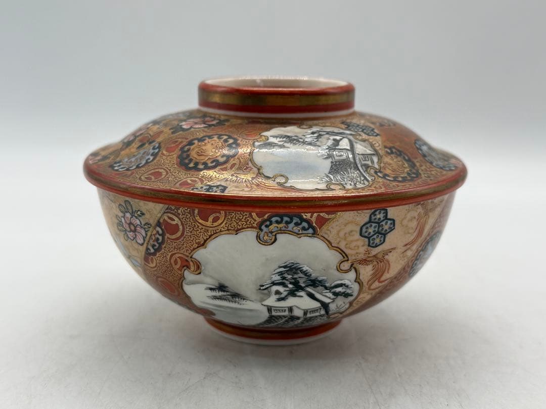 明治 極上 九谷 蓋茶碗① 九谷谷口造 送料込み250130 明治 極上 九谷 蓋