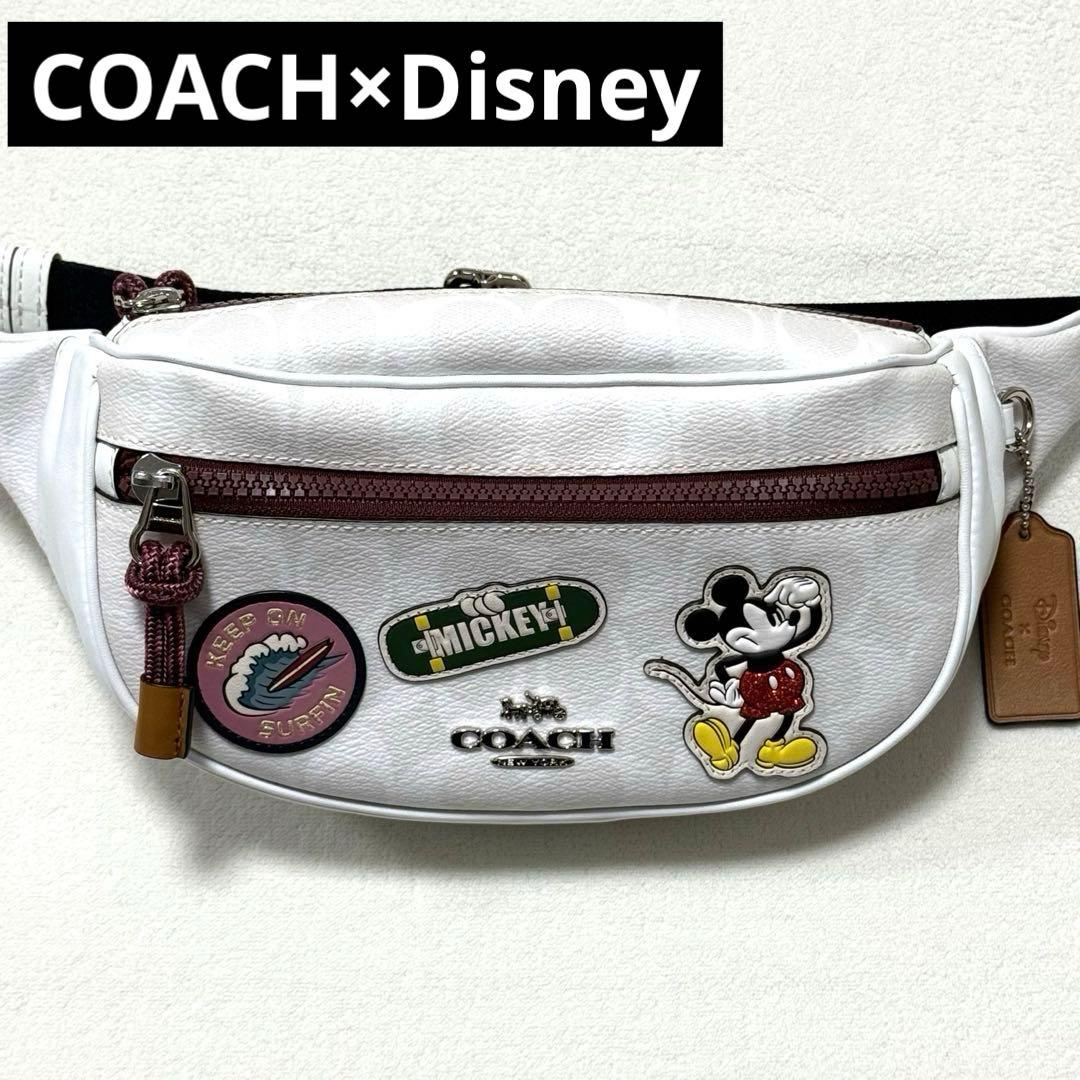 【美品】 コーチ COACH Disney コラボ ボディバッグ ミッキー COACH】コーチ ジャガード レザー シグネチャー ディズニー ミッキー