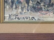 真作】絵画 油彩0号 賑わう街角 赤いテントのカフェ風景画 Y164 - メルカリ