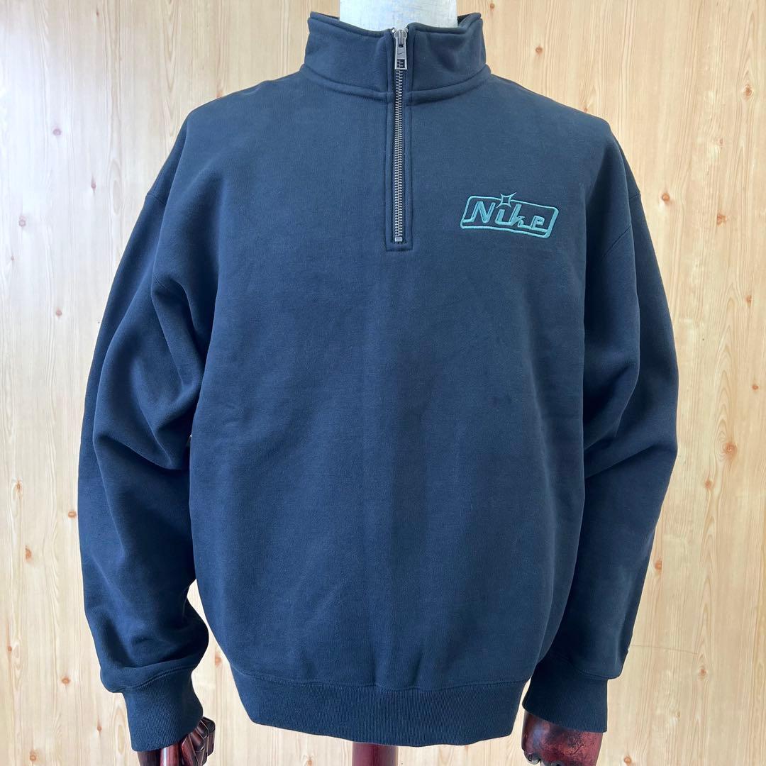 ナイキ スウェット ハーフジップ 黒/ブラック 刺繍ロゴ XL 古着 90s