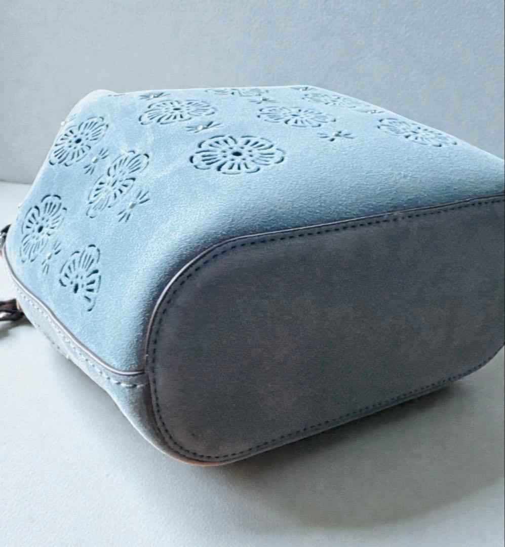 COACH ティーローズ パンチング スエード バケットバッグ 斜めがけ