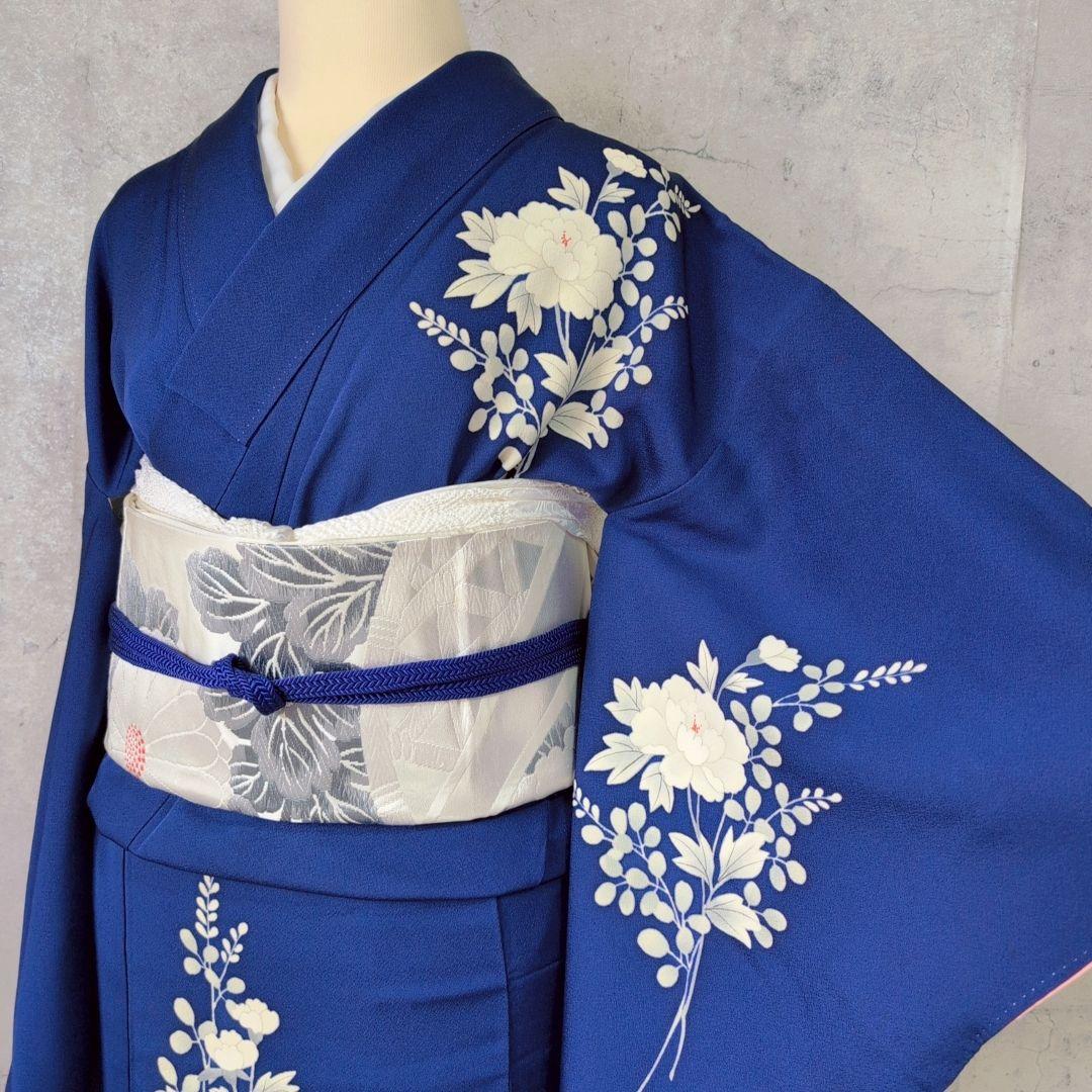 訪問着 フルセット 着物 正絹 青紺 花 祝い事 清楚 O6 - メルカリ