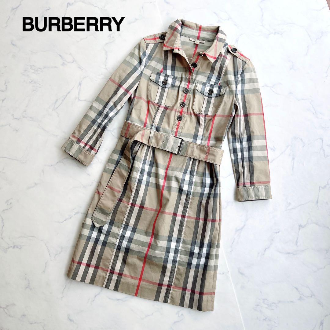 美品】BURBERRY シャツワンピース ノバチェック ベルト エポレット