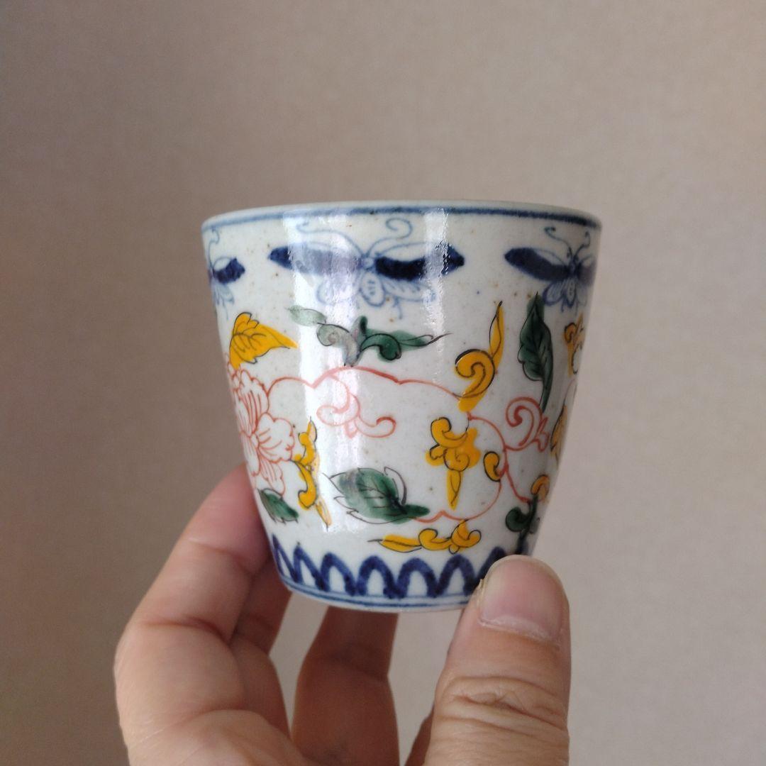 《緊急セール！》天啓年製古伊万里古染付五彩色絵猪口