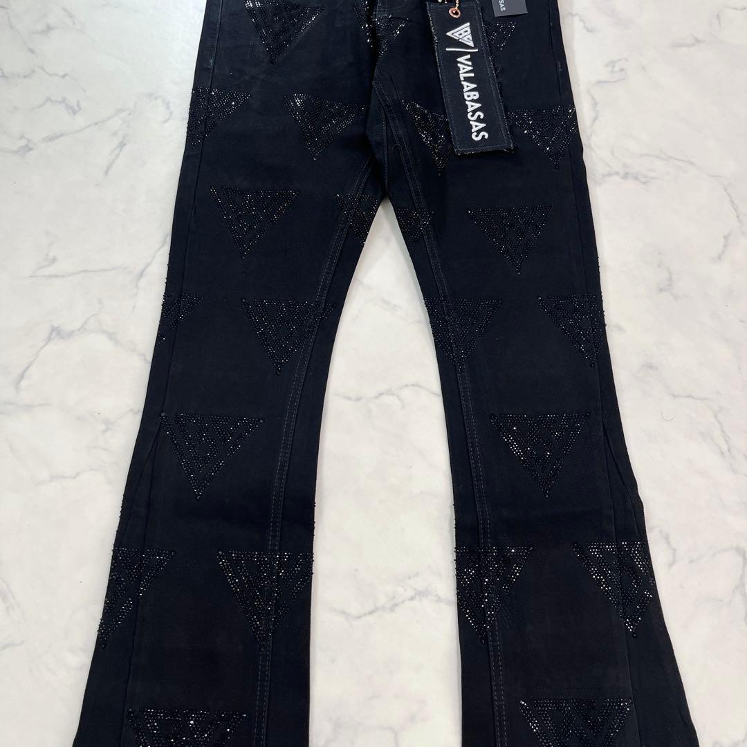 新品バラバサスvalabasas ラインストーンスキニーフレアデニム