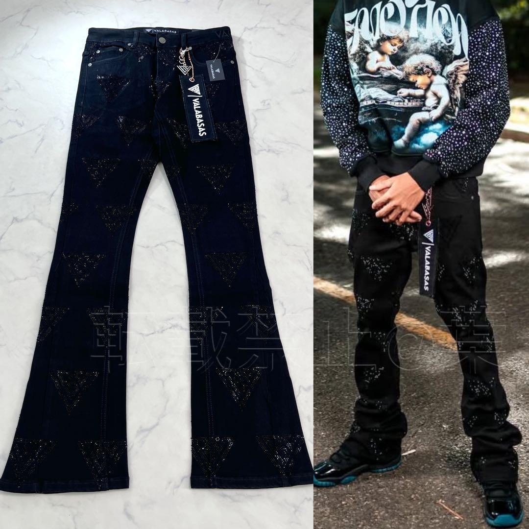 新品バラバサスvalabasas ラインストーンスキニーフレアデニム