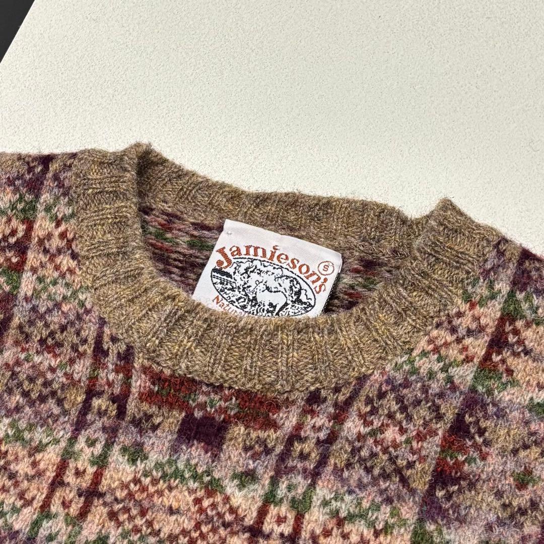 美品 ジャミーソンズ フェアアイル 幾何学 クルーネック ニット