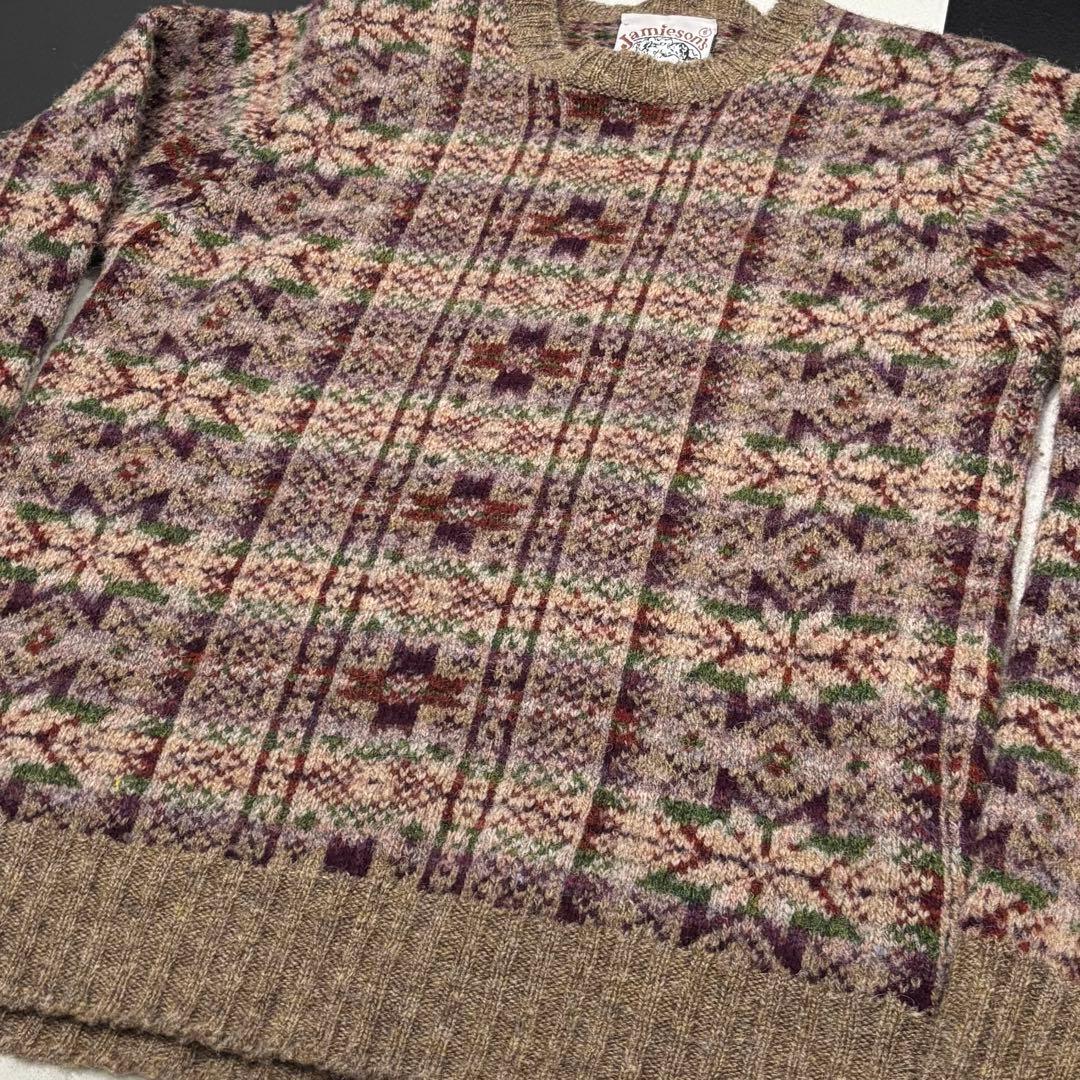 美品 ジャミーソンズ フェアアイル 幾何学 クルーネック ニット