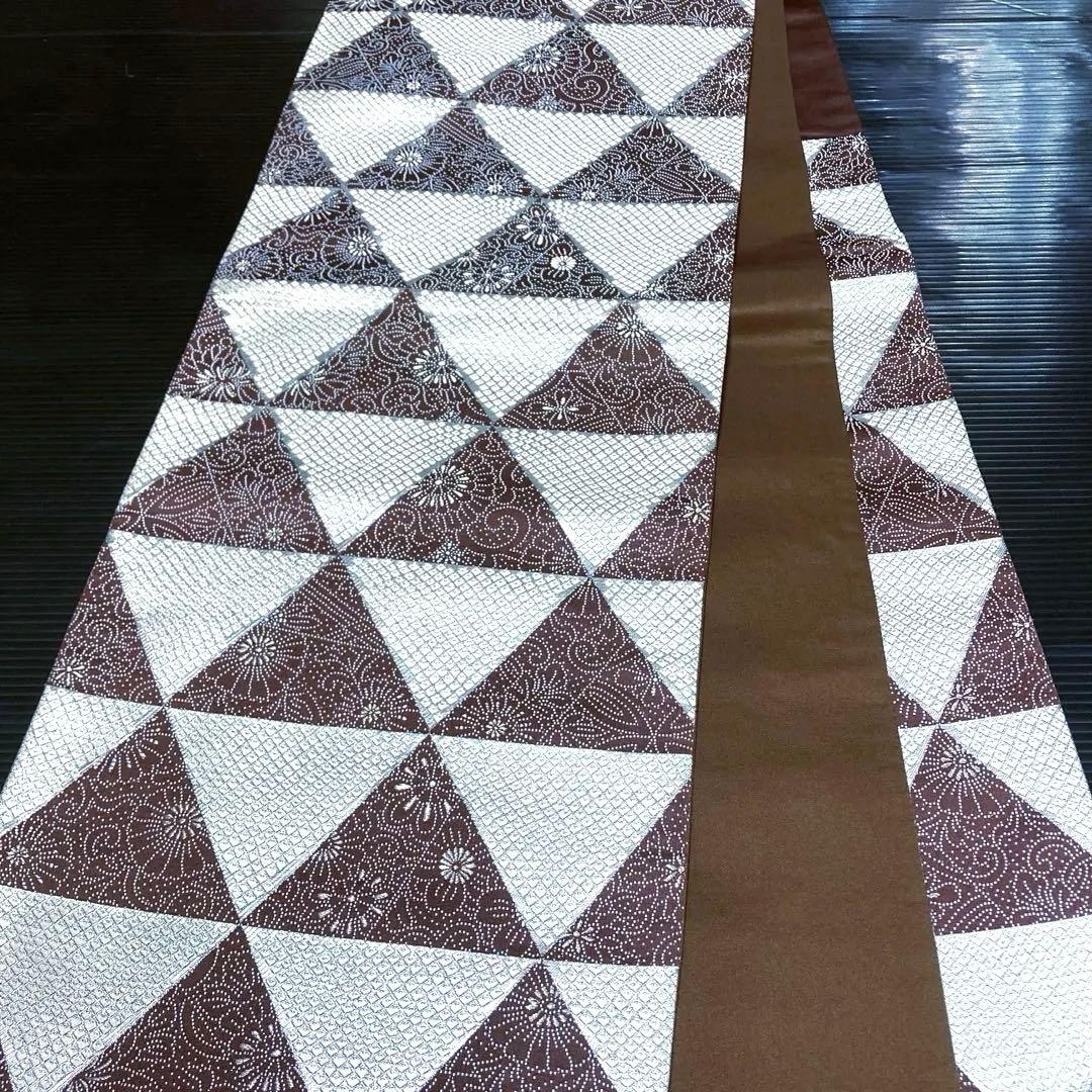 正絹 六通袋帯【鱗文様 花 鹿の子】