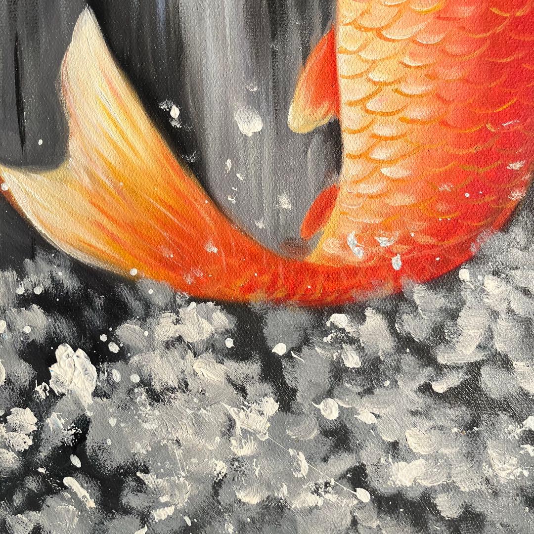 大型）手書き油絵 鯉の滝登り 肉筆絵画 インテリア 油彩画