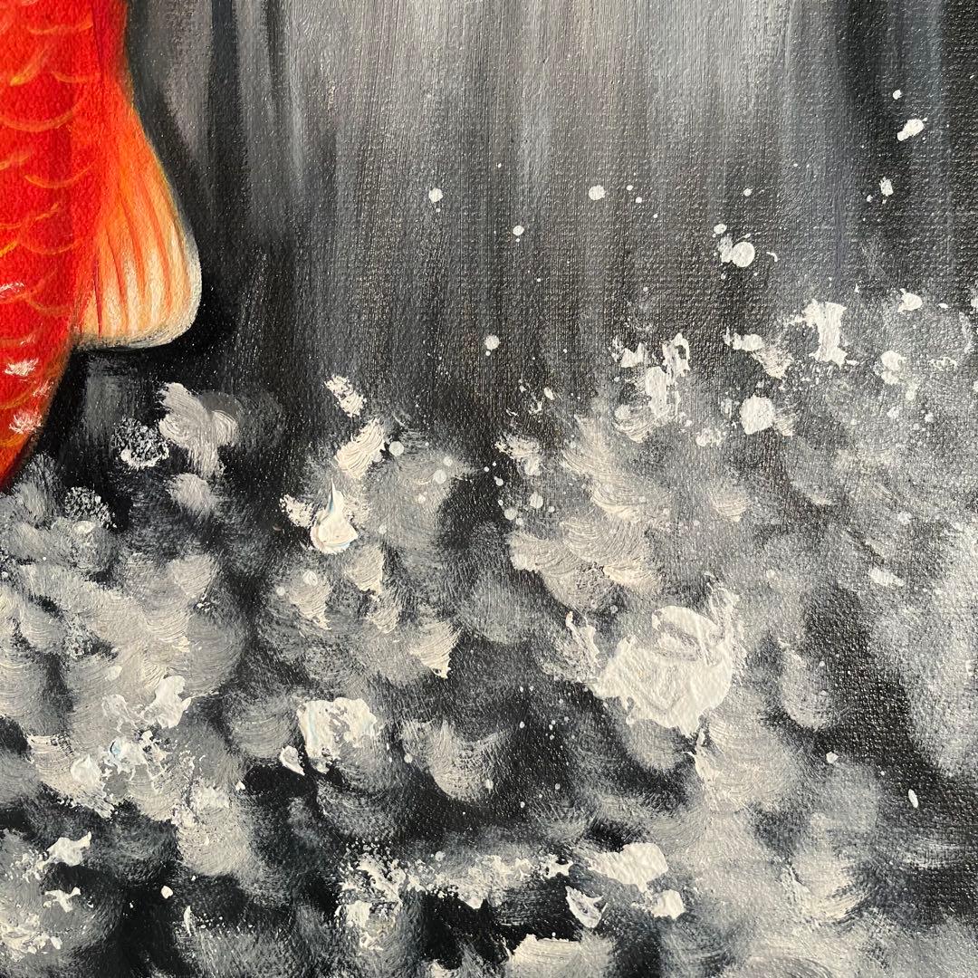 大型）手書き油絵 鯉の滝登り 肉筆絵画 インテリア 油彩画