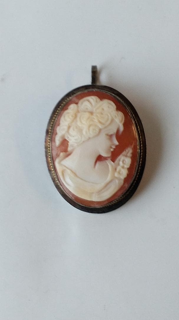 シェル カメオ ブローチ SILVER 2WAY ヴィンテージ 美品（ケース付