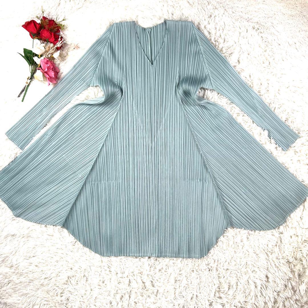 美品】プリーツプリーズ 21AW ワンピース チュニック Aライン 水色 3